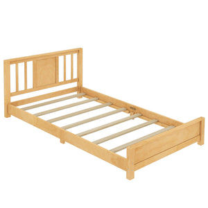 English Elm Twin Low Profile Floor Bed with Guardrails Pine Wood Frame Minimalist Bedroom Natural W1580P438799