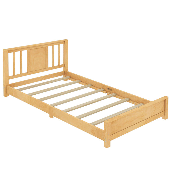 English Elm Twin Low Profile Floor Bed with Guardrails Pine Wood Frame Minimalist Bedroom Natural W1580P438799