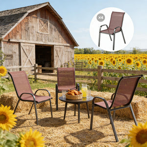 English Elm Stackable Outdoor Dining Chairs Set of 4 Mesh Back Patio Seating with Steel Frame T3971P444980