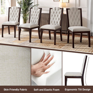 English Elm Upholstered High-Back Dining Chairs Set of 4 with Diamond Tufting, Nailhead Trim & Solid Wood Legs, Durable Comfort for Kitchen, Dining Room, Restaurant Seating Beige,Espresso N752P331360P