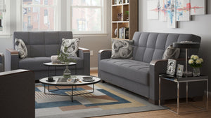 English Elm Primenest Zenaero Convertible Sofabed With Wood Trim, Storage & Stylish Grey Chenille Upholstery B030P286540-GIGA