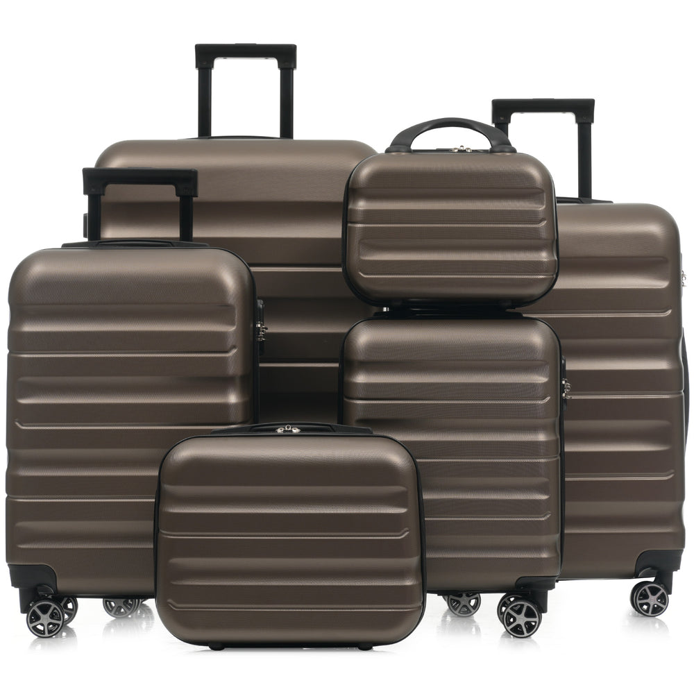 English Elm 6-piece Abs Hardshell Suitcase Set with Spinner Wheels Nested Storage Travel Ready Brown N730P262652G