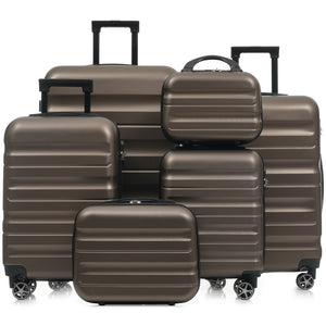 English Elm 6-piece Abs Hardshell Suitcase Set with Spinner Wheels Nested Storage Travel Ready Brown N730P262652G