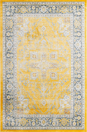 Unique Loom Baracoa Prado Machine Made Border Rug Yellow, Ivory/Gray 6' 1" x 9' 0"