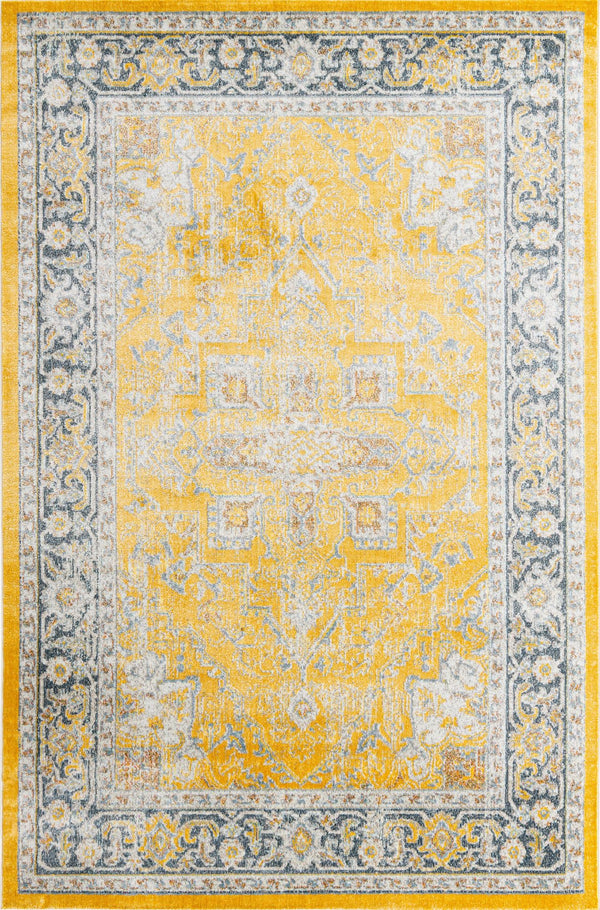 Unique Loom Baracoa Prado Machine Made Border Rug Yellow, Ivory/Gray 6' 1" x 9' 0"
