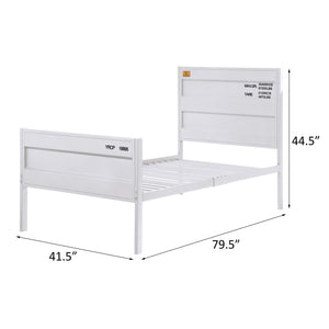 English Elm White Twin Platform Bed with Industrial Metal Frame, Panel Headboard, Low-Profile Footboard & Cargo Lock Accents B062P186408
