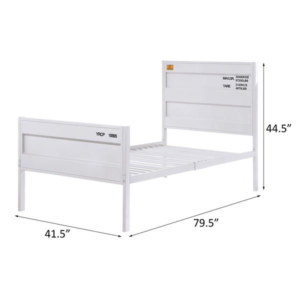 English Elm White Twin Platform Bed with Industrial Metal Frame, Panel Headboard, Low-Profile Footboard & Cargo Lock Accents B062P186408
