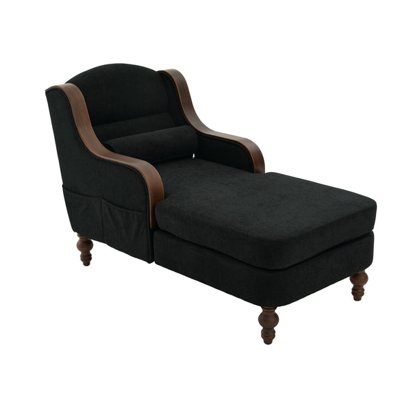English Elm UNITED Oversized Chaise Lounge Sofa Bed with Solid Wood Arms, High-Resilience Foam, 800lb Capacity and Storage Pockets Black W1568S00208