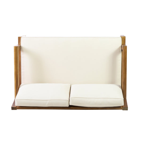 English Elm Christopher Knight Home® - Camak Acacia Wood Outdoor Loveseat & Coffee Table Set in Teak Beige — Weather-Resistant, 800lb Capacity 71702.00BGE