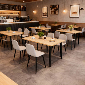 English Elm 63-Inch Farmhouse Industrial Dining Table Set With 4 Beige Chairs - Rustic Charm For Dining & Patio W2699S00065