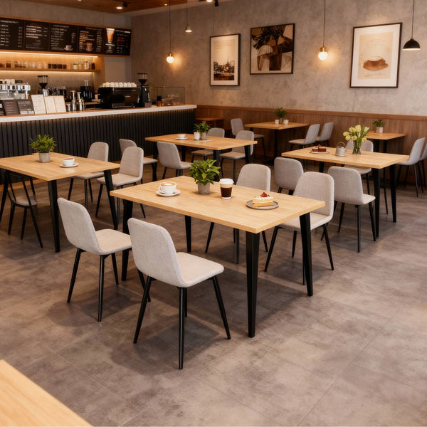 English Elm 63-Inch Farmhouse Industrial Dining Table Set With 4 Beige Chairs - Rustic Charm For Dining & Patio W2699S00065