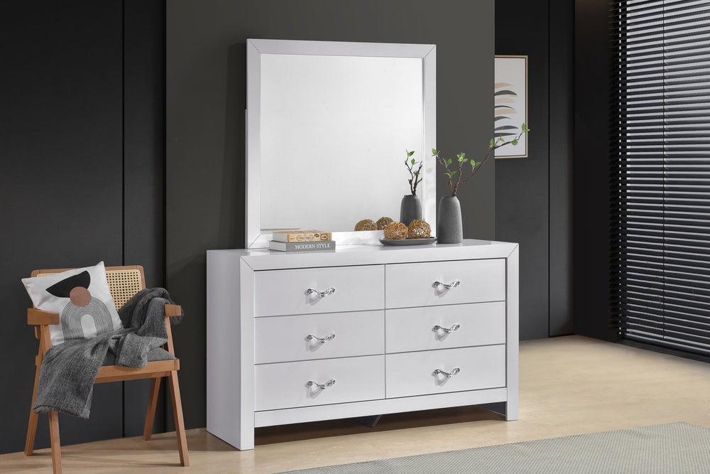 English Elm Moreland Six Drawer Dresser White Laminate Glam Chrome Bedroom Storage Chest B078P497906