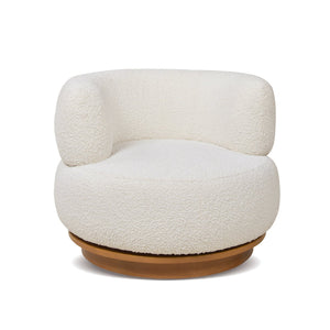English Elm Jennifer Taylor Home - Fuji Ivory White Boucle 360° Swivel Low Barrel Accent Chair with Solid Rubberwood Base, Lounge-Friendly B2719P238262