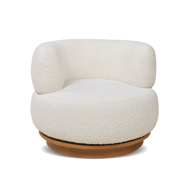 English Elm Jennifer Taylor Home - Fuji Ivory White Boucle 360° Swivel Low Barrel Accent Chair with Solid Rubberwood Base, Lounge-Friendly B2719P238262