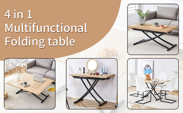 English Elm Modern Lift Top Multifunctional Table Mfc Surface Black Metal Legs Small Space Desk W1151P149702