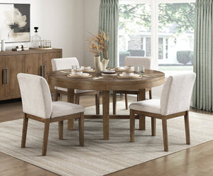 English Elm Transitional French Oak Veneer Round Dining Table Seats 6 with Bold X-base Pedestal B011P467557