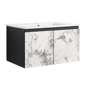English Elm 30'' Modern Floating Wall-Mounted Bathroom Vanity With Ceramic Sink & Soft-Close Doors For Small Spaces W999S00212
