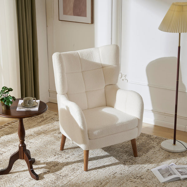 English Elm Christopher Knight Home® - Accent Ivory Teddy Fabric High-Back Armchair with 5.5" Cushion, Curved Arms & Birch Legs, Cozy Support N817P335062W
