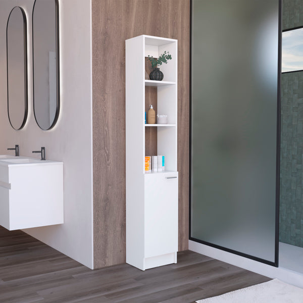 English Elm Parks Linen Bathroom Storage Cabinet Tall 70.8" White Engineered Wood 6-Shelf One-Door Organizer B070P188844