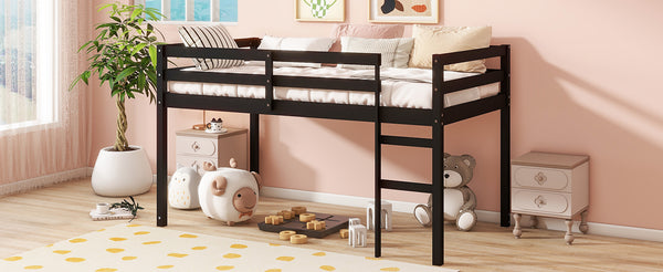 English Elm Solid Twin Loft Bed with Ladder and Reinforced Slats for Storage-Friendly, Space-Saving Bedrooms Black W504P190956