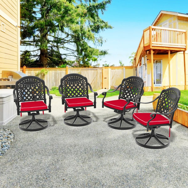 English Elm Cast Aluminum Swivel Patio Dining Chairs Set of Four with Ornate Scrollwork Outdoor Seating W1710S00669