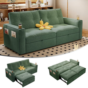 English Elm SOMNUS Convertible Sofa Bed with Corduroy Upholstery, Space-Saving 2-in-1 Design, Durable Steel Frame Green W3820S00011