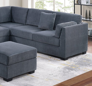 English Elm L-Sectional Corduroy 4-Piece L-Shaped Sectional Sofa Set with Ottoman, Plush Back Cushions & Throw Pillows Dark Gray 34 L x 26 W x 45 H B011S01769