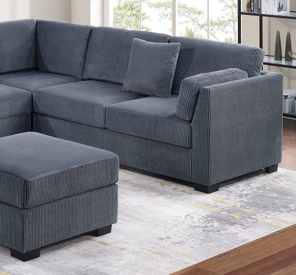 English Elm L-Sectional Corduroy 4-Piece L-Shaped Sectional Sofa Set with Ottoman, Plush Back Cushions & Throw Pillows Dark Gray 34 L x 26 W x 45 H B011S01769