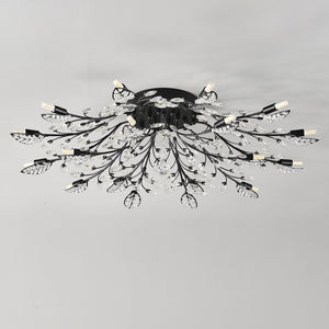 English Elm 18-light Matte Black Rectangular Chandelier Seeded Glass Farmhouse Dining Room Fixture W5008P466524