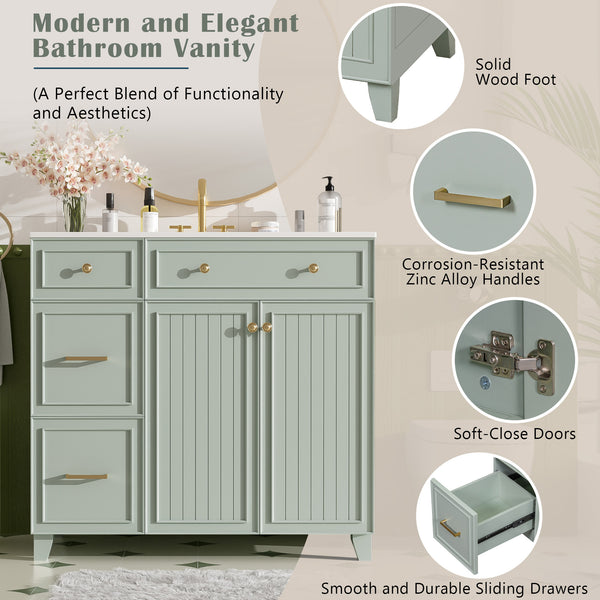 English Elm 36" Modern Bathroom Vanity with Ceramic Sink, Soft-Close Doors, Double-Layer Drawer & Storage Elegance Green N729P289163F
