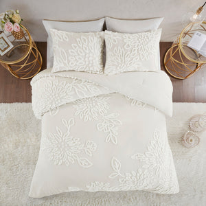 English Elm 3 Piece Tufted Cotton Chenille Floral Comforter Set Full/Queen - Shabby Chic Farmhouse Cozy Elegance Off White 13.78 L x 18.5 W x 13.78 H B035128916