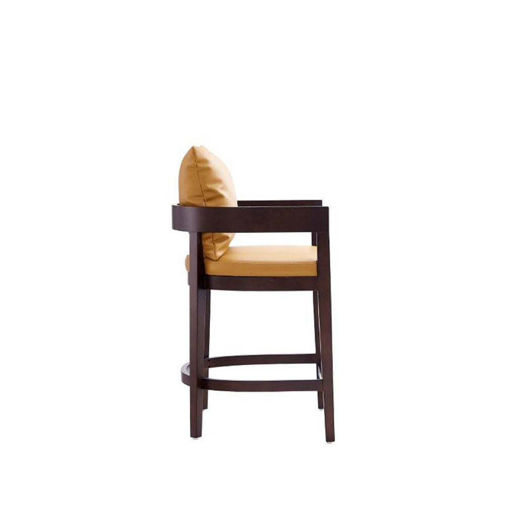 English Elm Ritz Wood Upholstered Counter Stool with Faux Leather, Walnut Finish, Gold Footrest, Fully Assembled Camel B365P398012