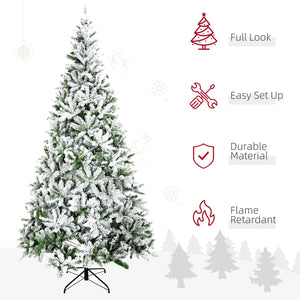 English Elm Homcom 9' Snow Flocked Pine Artificial Christmas Tree - Realistic, Easy Setup & Customizable Decor W2225P229663