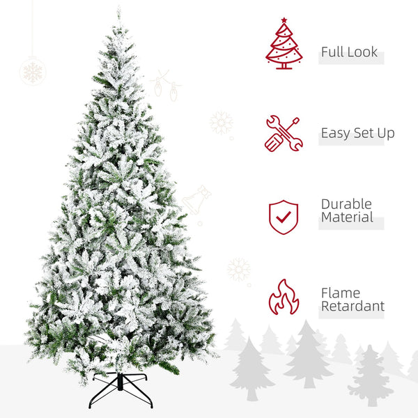 English Elm Homcom 9' Snow Flocked Pine Artificial Christmas Tree - Realistic, Easy Setup & Customizable Decor W2225P229663
