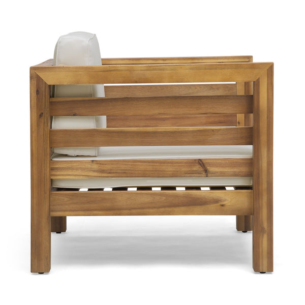 English Elm Christopher Knight Home® - OANA Outdoor Club Chair with Acacia Wood Frame, Removable Cushions, Slatted Design for Quick Drying Beige 65546.00BGE