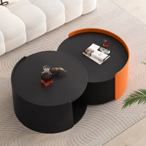 English Elm Nesting Modern Round Coffee Table Set with Sliding Extendable Top, Space-Saving MDF Design, 66lb Capacity Black W757P186977