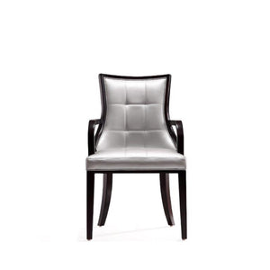 English Elm Fifth Avenue Wood Upholstered Dining Chair with Walnut Beech Frame, Velvet Back, Faux Leather Front Silver B365P397817