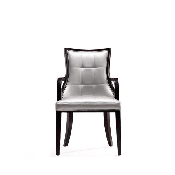 English Elm Fifth Avenue Wood Upholstered Dining Chair with Walnut Beech Frame, Velvet Back, Faux Leather Front Silver B365P397817