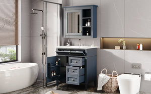 English Elm 30'' Bathroom Vanity Set With Mirror & Storage – Modern Freestanding Design, Ceramic Sink & Drawers SW000127AAC-1