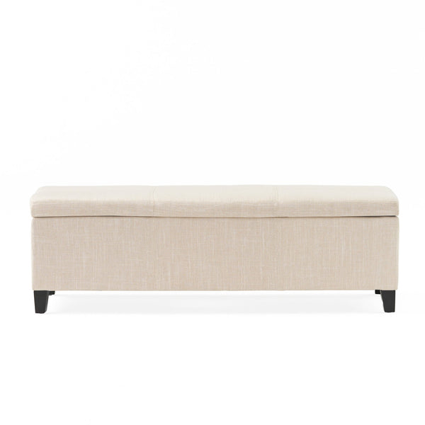 English Elm Upholstered Storage Ottoman with Solid Wood Legs Wide Hinged Bench for Living Rooms N757P414088B