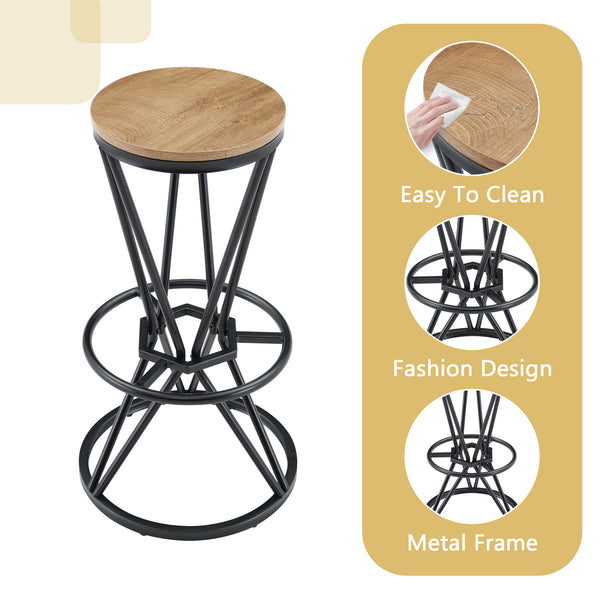 English Elm Single Package Industrial Bar Set Round Mdf Top with Metal Frame Seats 2 for Kitchen Black,Wood W1151P434793