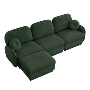 English Elm 105" Chenille Sectional Sofa with Movable Ottoman Deep Seat Quilted Cushions Living Room Green W714S01769