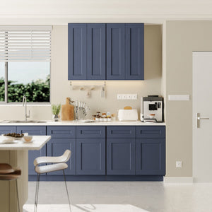 English Elm Navy Shaker Wall Cabinet Solid Wood Double Door Soft Close Kitchen Bath Storage T2950P479974