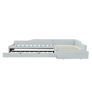 English Elm Upholstered Twin Daybed with Pull Out Trundle Linen Blend Sofa Style Studio Bed GX001316AAA