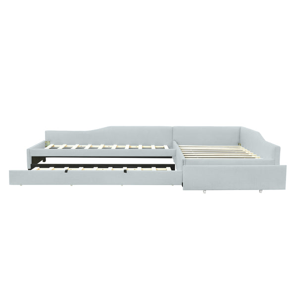 English Elm Upholstered Twin Daybed with Pull Out Trundle Linen Blend Sofa Style Studio Bed GX001316AAA