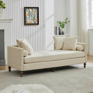 English Elm 75.2'' Chenille Upholstered Daybed Chaise with Nailhead Trim and Rubberwood Legs Beige W3188S00056
