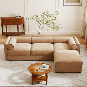 English Elm Elegant Camel Chenille Sofa With Modular Design, Hidden Storage, And Ottoman For Modern Living W714S01228