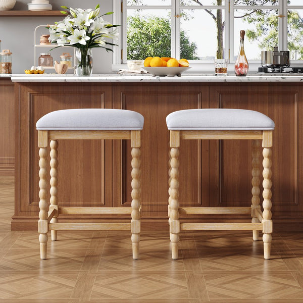 English Elm Christopher Knight Home® - 26''Counter 26'' Counter Stools Set Of 2 - Upholstered Foam-Padded Seats, Solid Acacia Wood Frame, Natural Finish N780P339749N