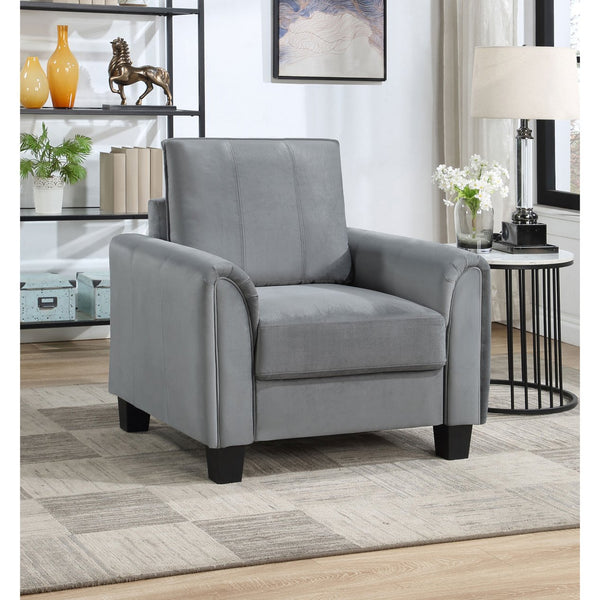 English Elm Dixon Velvety Grey Rolled Arm Accent Chair with Tapered Block Feet, Stitch Detail, Durable Comfort B062P299906