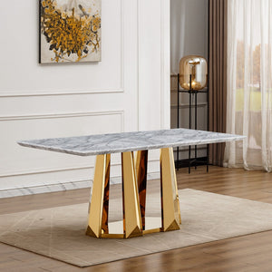 English Elm Marble Dining Table For 6-8, 70'' Rectangle Faux Marble Top With Gold Stainless Steel Base, Modern Elegance W3456S00012